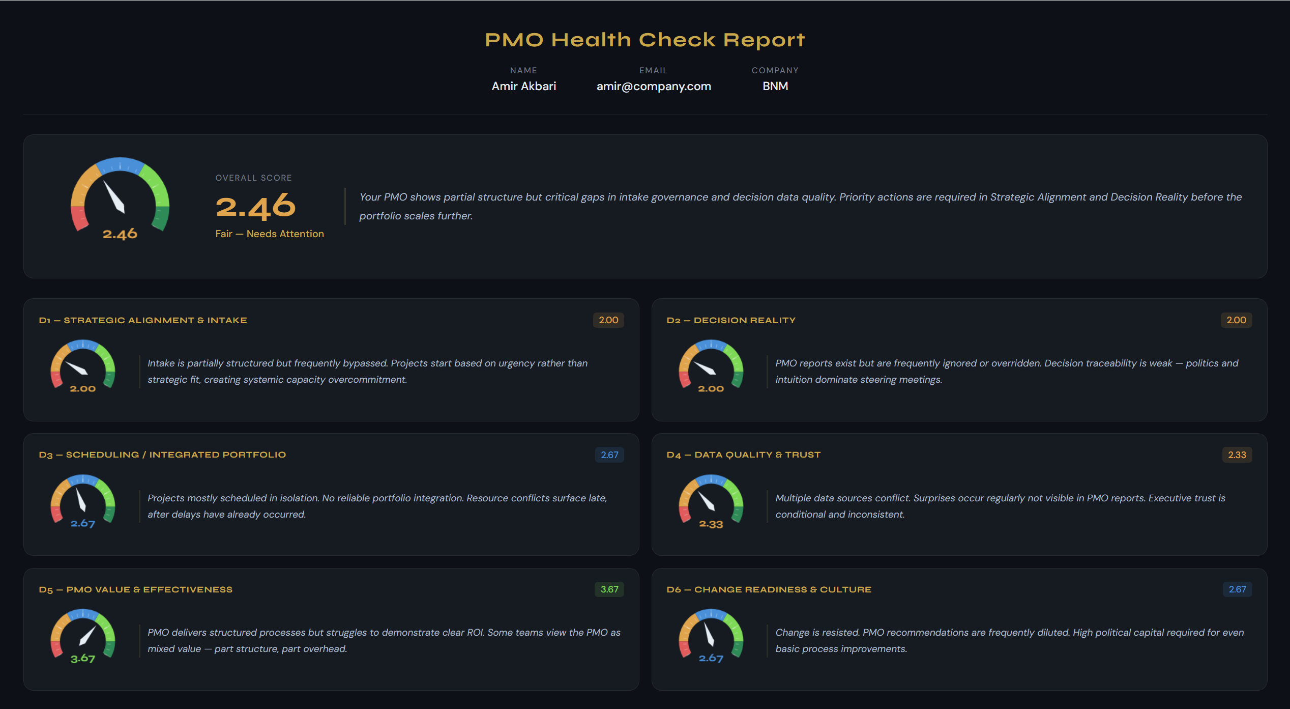 PMO Health Check Report Template